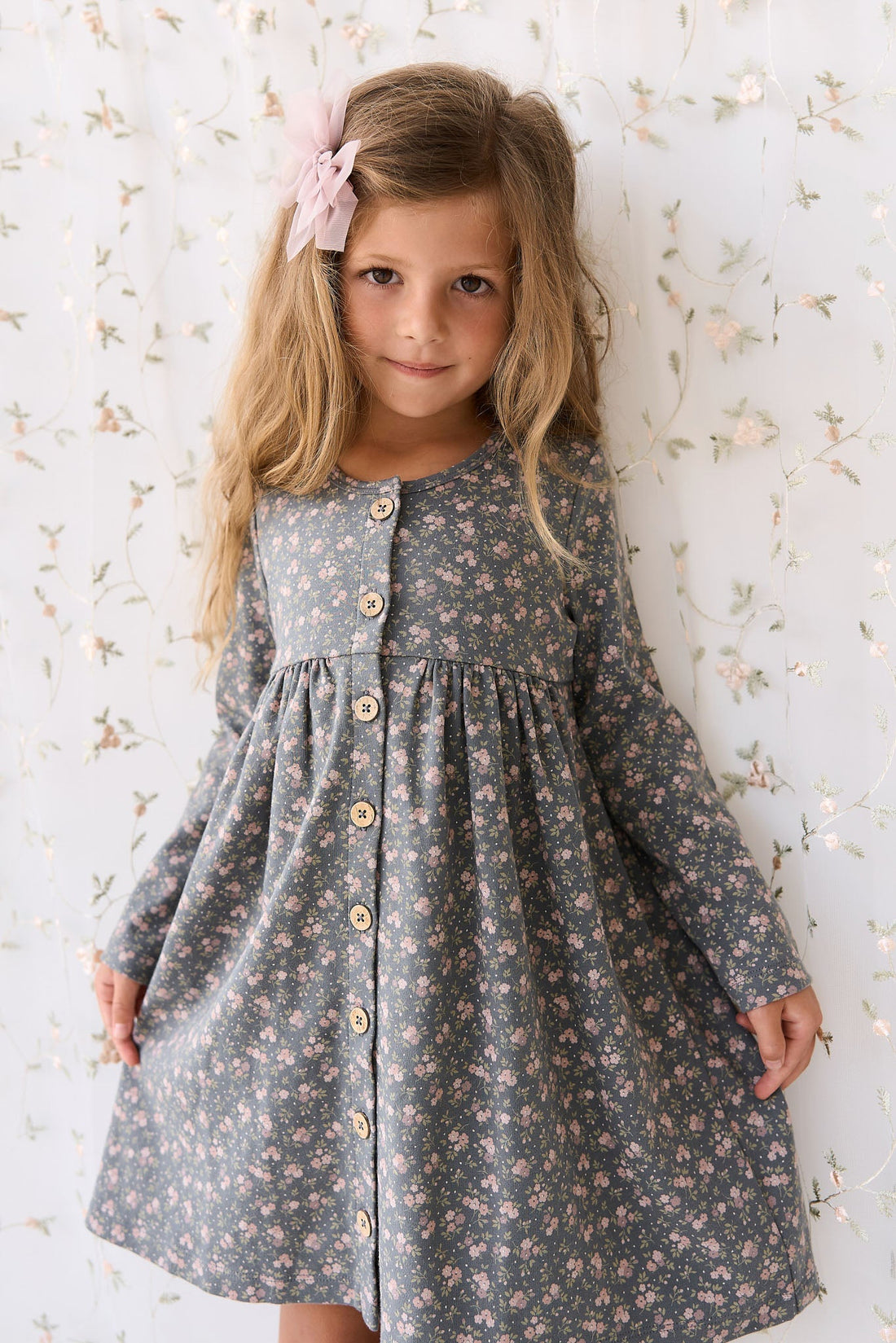 Organic Cotton Poppy Dress - Rosalie Floral Lava Childrens Dress from Jamie Kay Australia