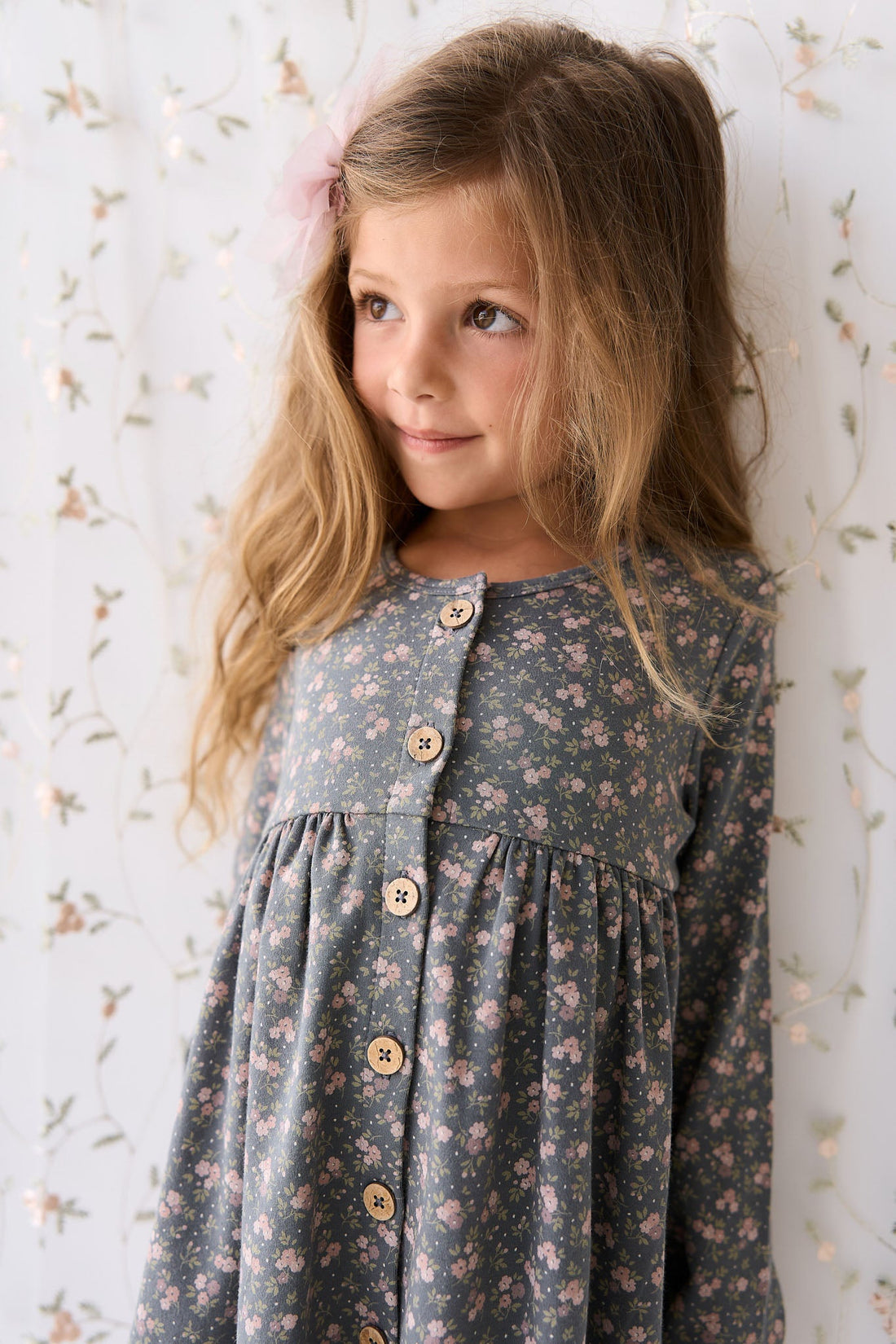 Organic Cotton Poppy Dress - Rosalie Floral Lava Childrens Dress from Jamie Kay Australia