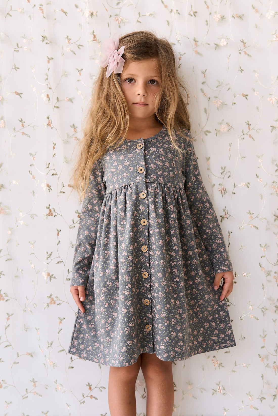 Organic Cotton Poppy Dress - Rosalie Floral Lava Childrens Dress from Jamie Kay Australia