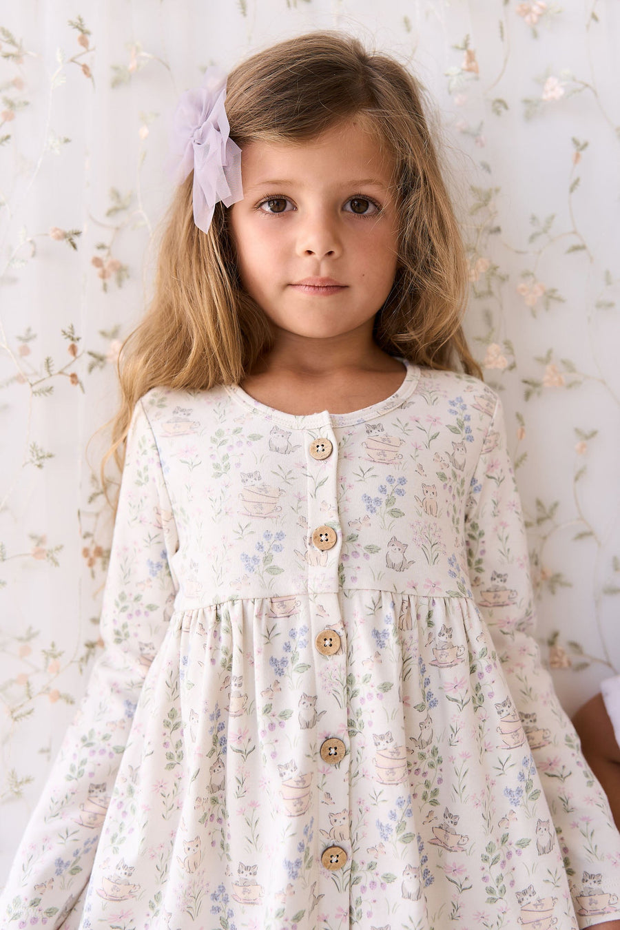 Organic Cotton Poppy Dress - Moons Garden Lavender Childrens Dress from Jamie Kay Australia