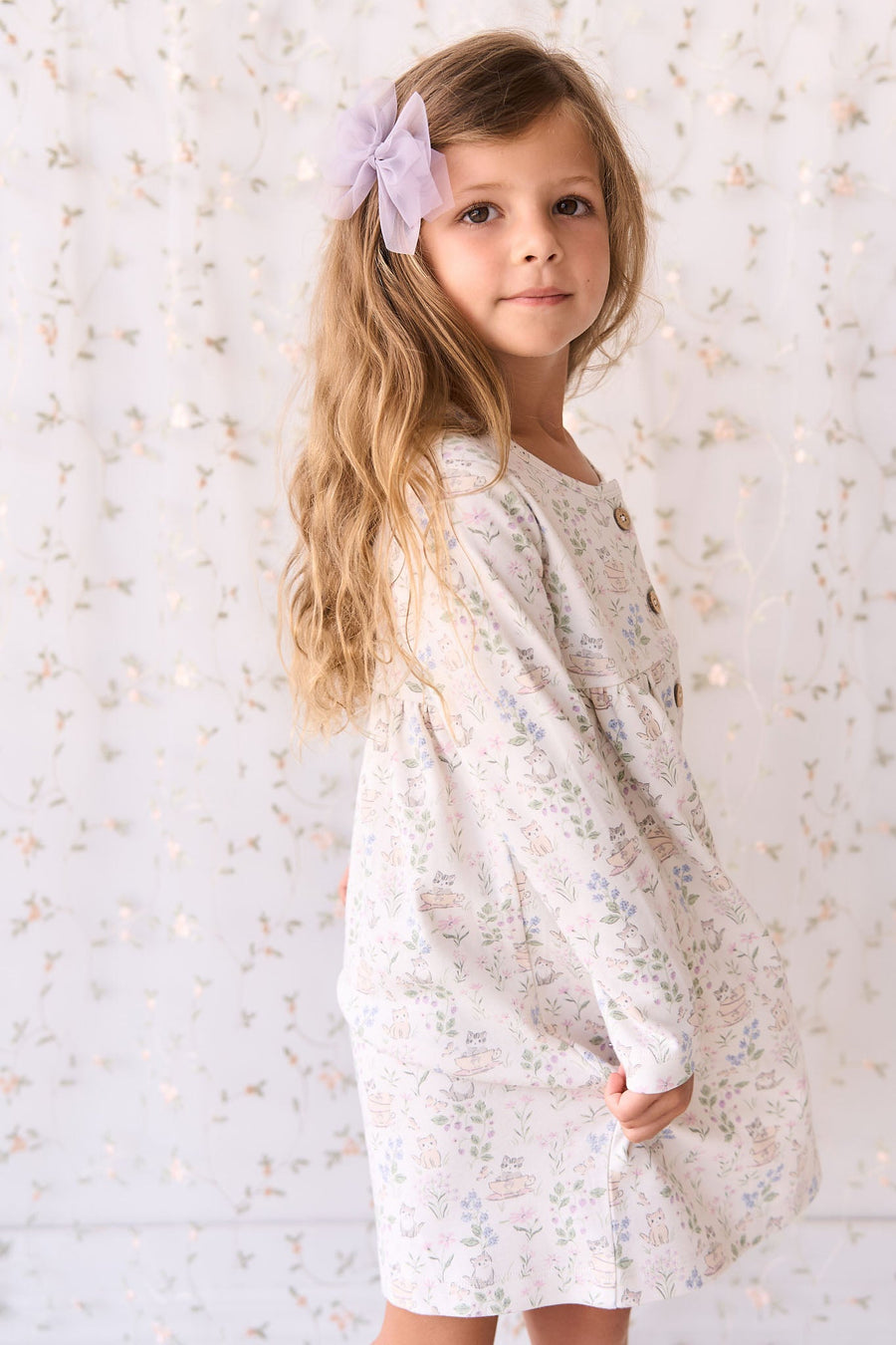 Organic Cotton Poppy Dress - Moons Garden Lavender Childrens Dress from Jamie Kay Australia