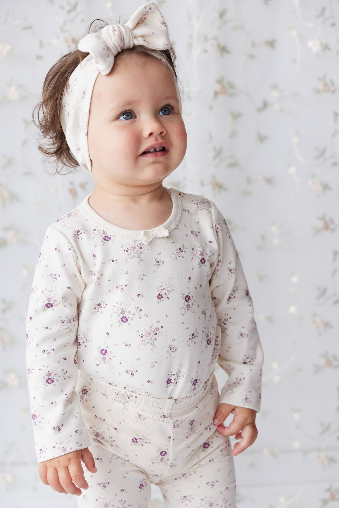 Organic Cotton Long Sleeve Top - Sweet William Floral Natural Childrens Top from Jamie Kay Australia