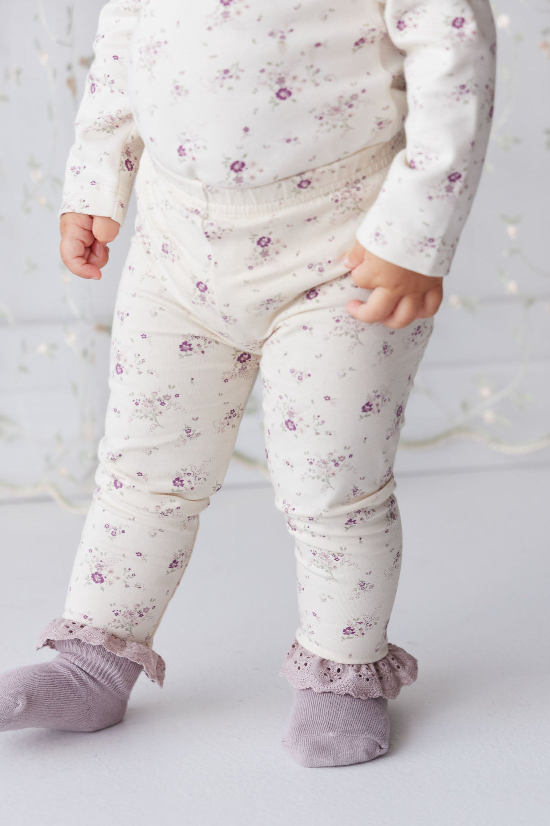 Organic Cotton Everyday Legging - Sweet William Floral Natural Childrens Legging from Jamie Kay Australia