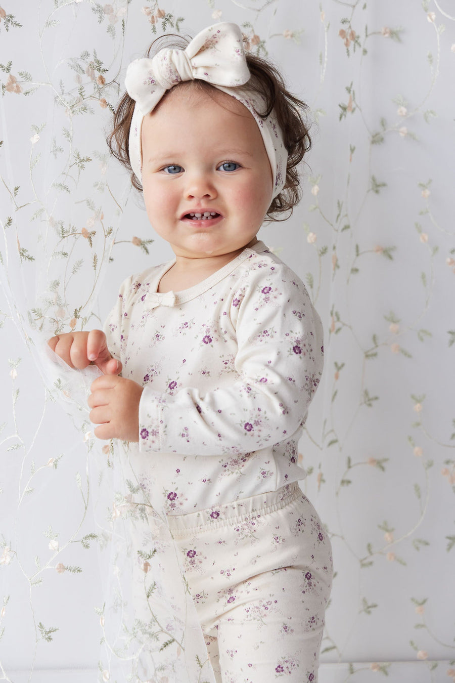 Organic Cotton Everyday Legging - Sweet William Floral Natural Childrens Legging from Jamie Kay Australia