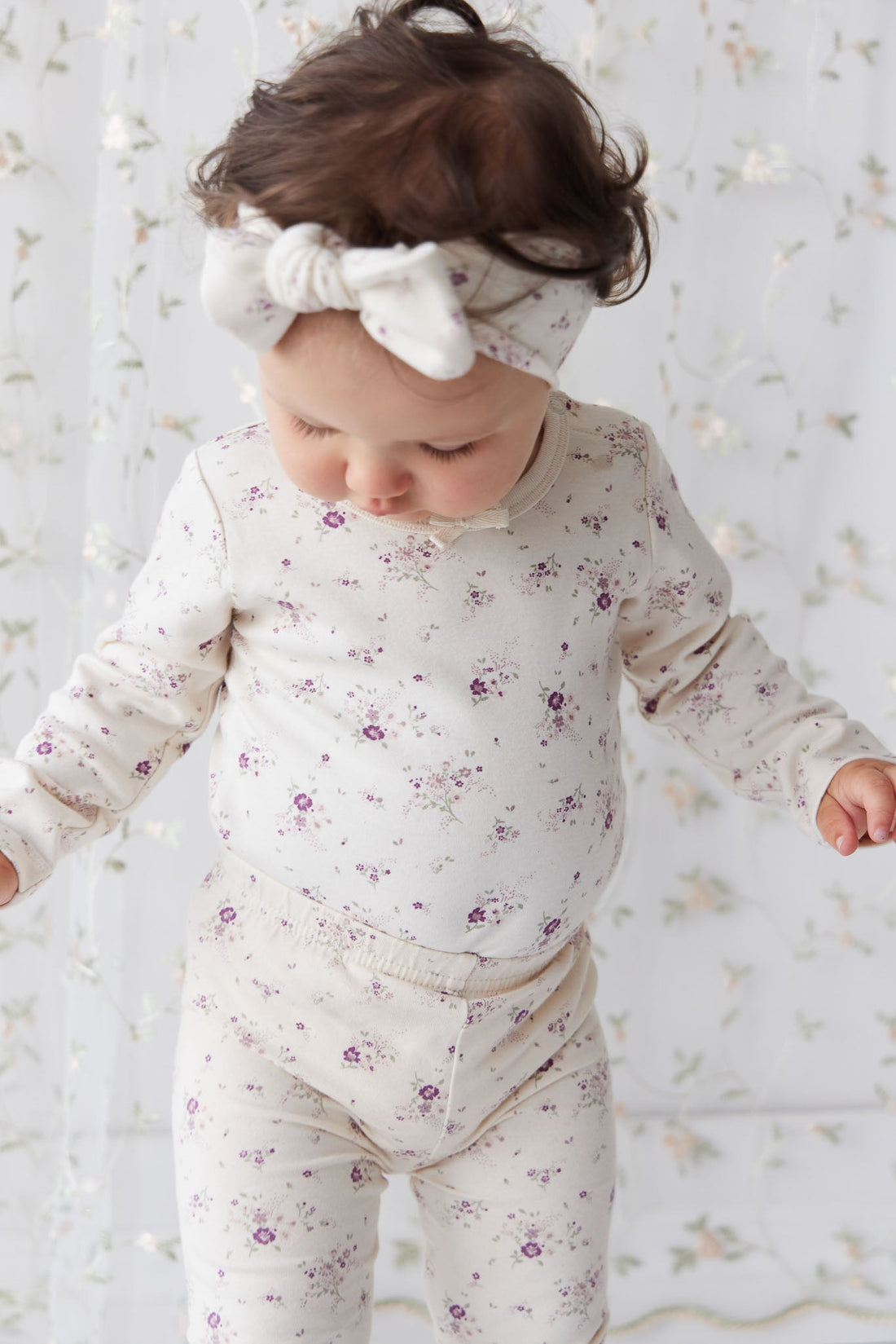 Organic Cotton Long Sleeve Top - Sweet William Floral Natural Childrens Top from Jamie Kay Australia