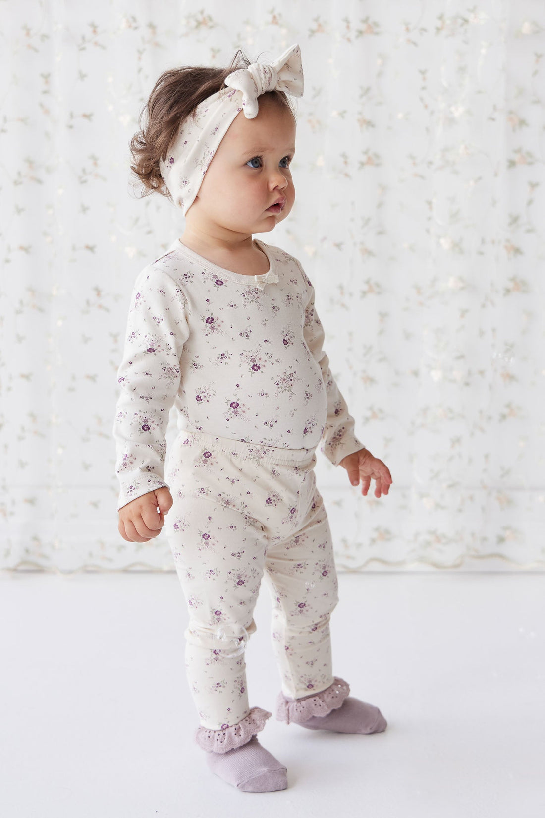 Organic Cotton Everyday Legging - Sweet William Floral Natural Childrens Legging from Jamie Kay Australia