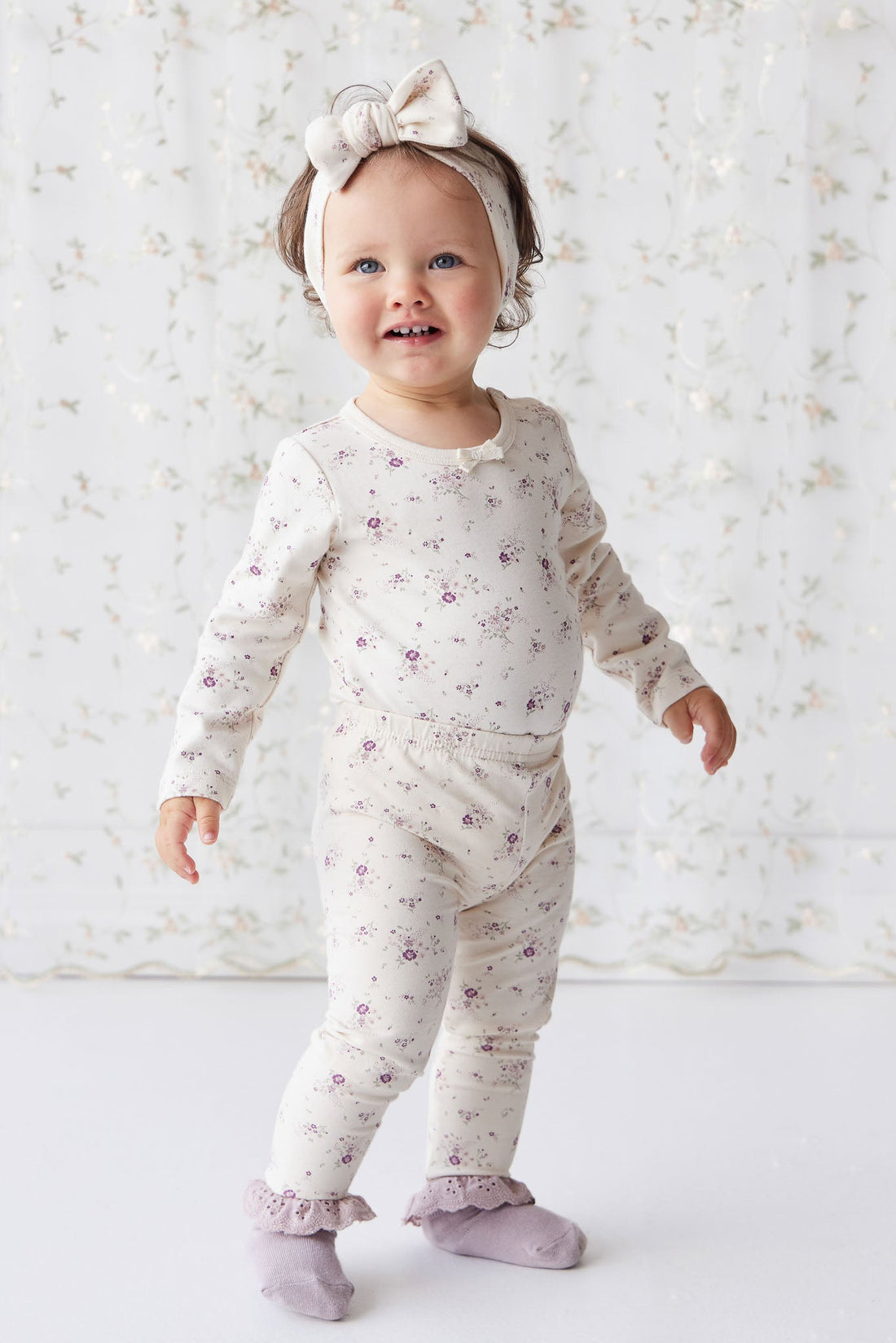 Organic Cotton Everyday Legging - Sweet William Floral Natural Childrens Legging from Jamie Kay Australia