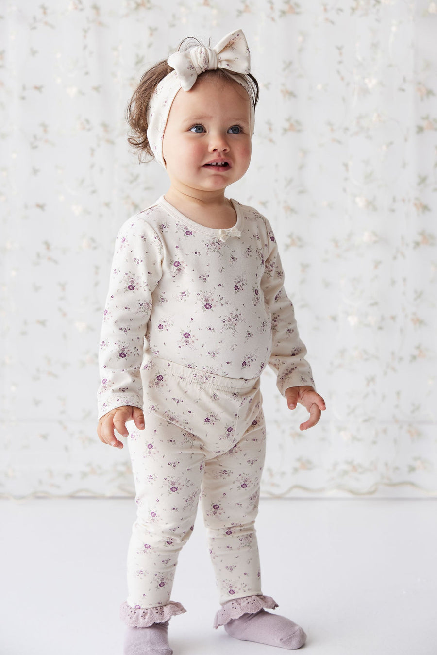 Organic Cotton Everyday Legging - Sweet William Floral Natural Childrens Legging from Jamie Kay Australia