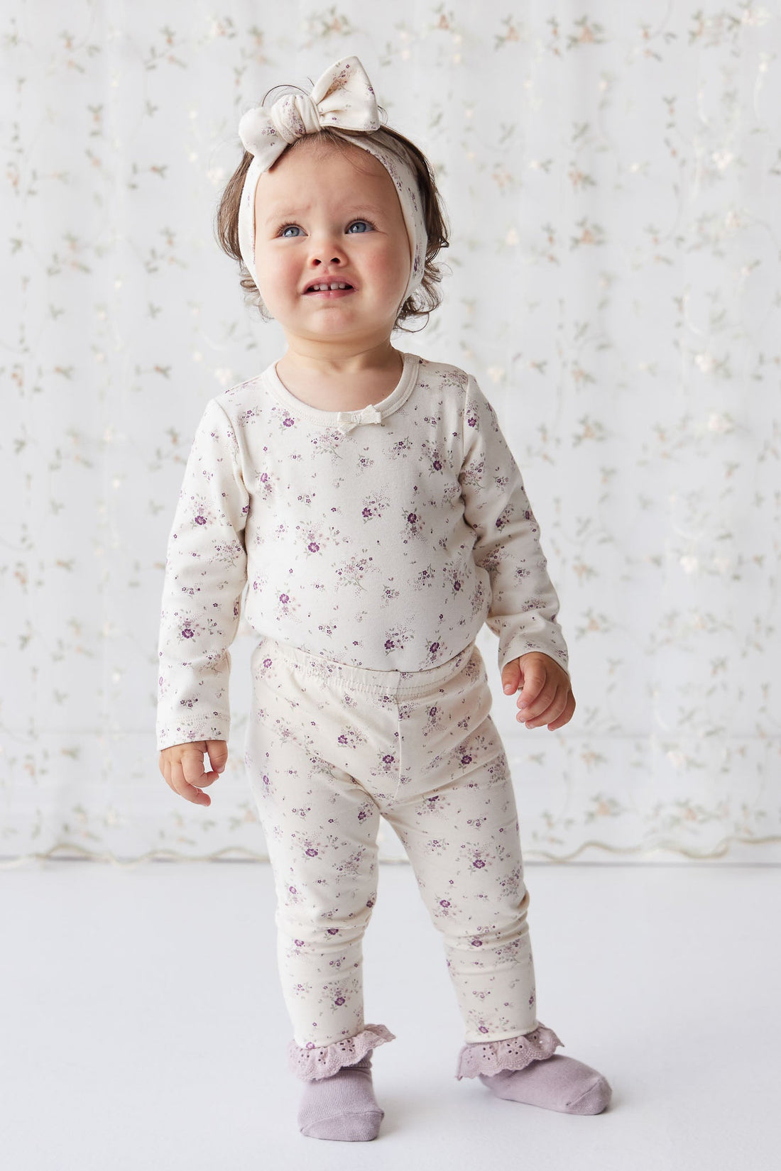 Organic Cotton Everyday Legging - Sweet William Floral Natural Childrens Legging from Jamie Kay Australia