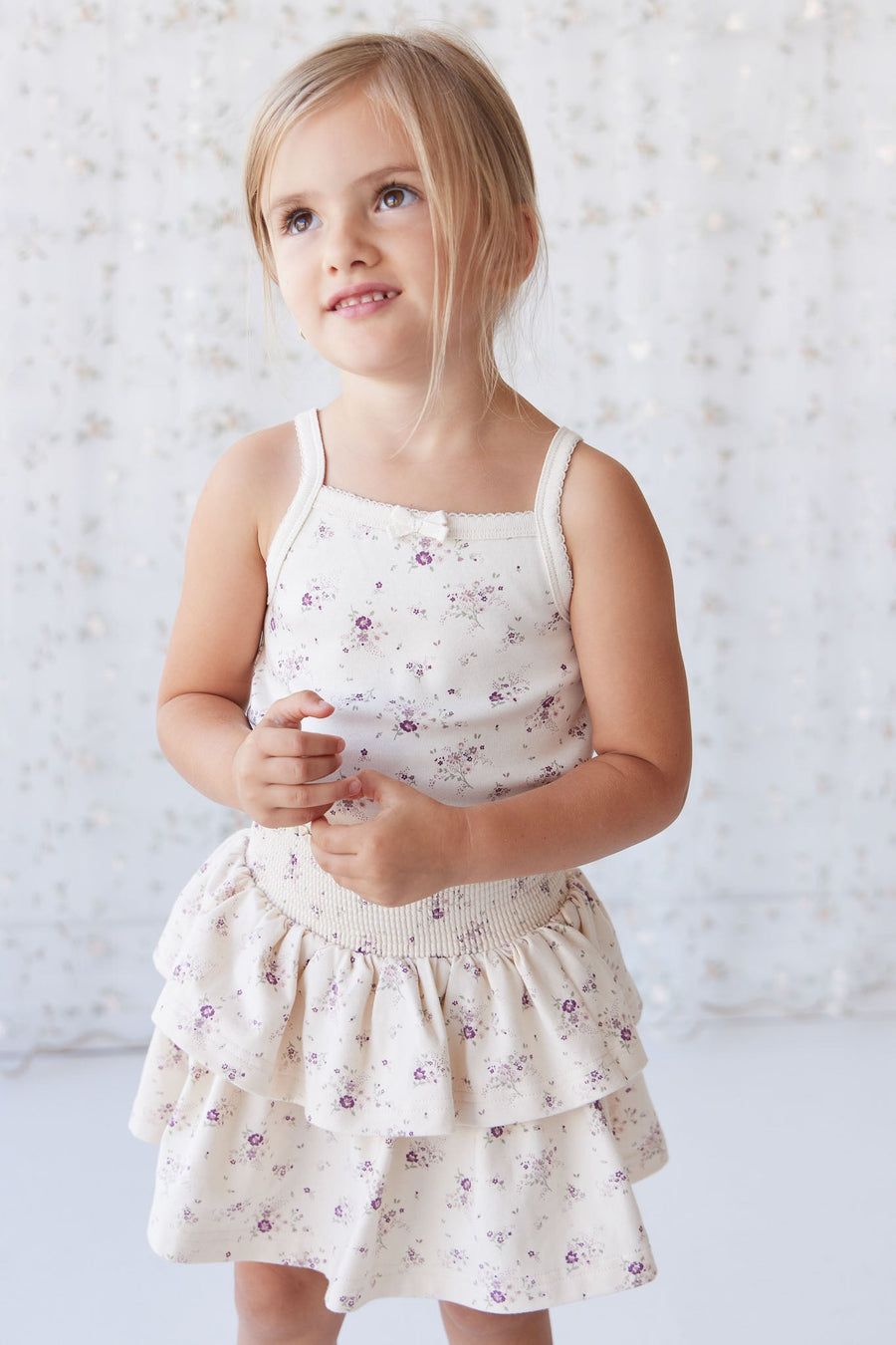 Organic Cotton Ruby Skirt - Sweet William Floral Natural Childrens Skirt from Jamie Kay Australia