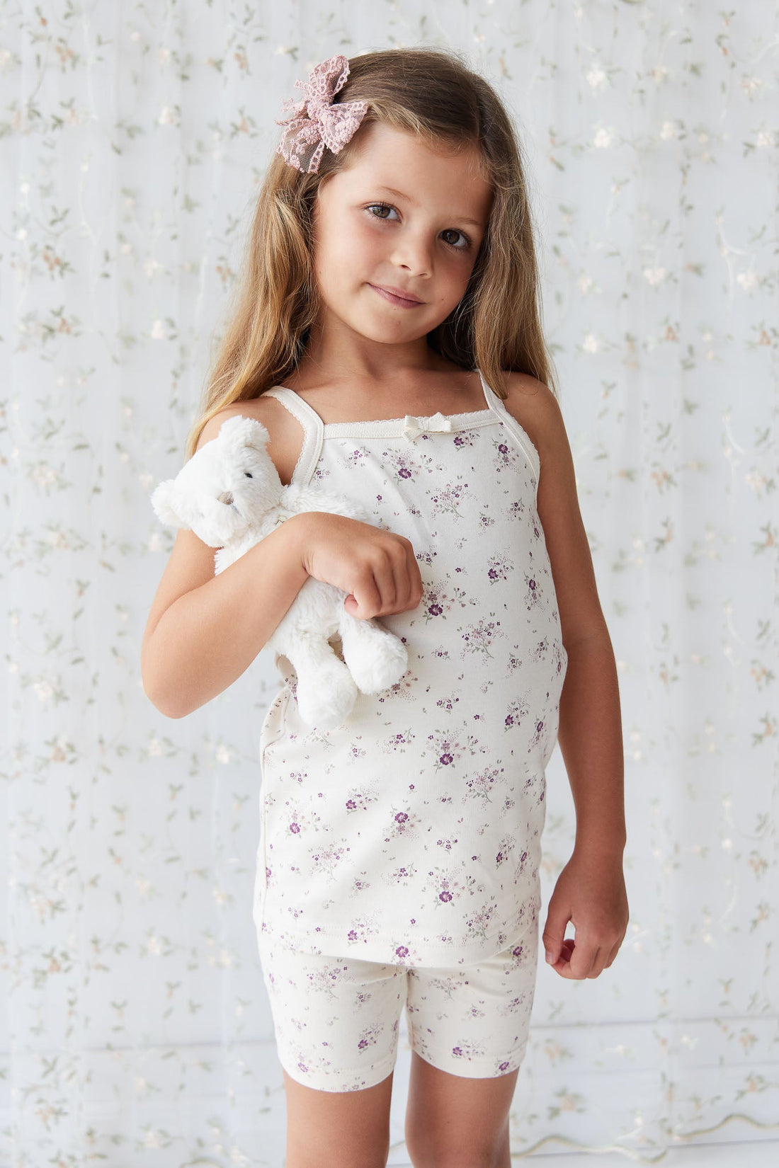 Organic Cotton Everyday Bike Short - Sweet William Floral Natural Childrens Short from Jamie Kay Australia