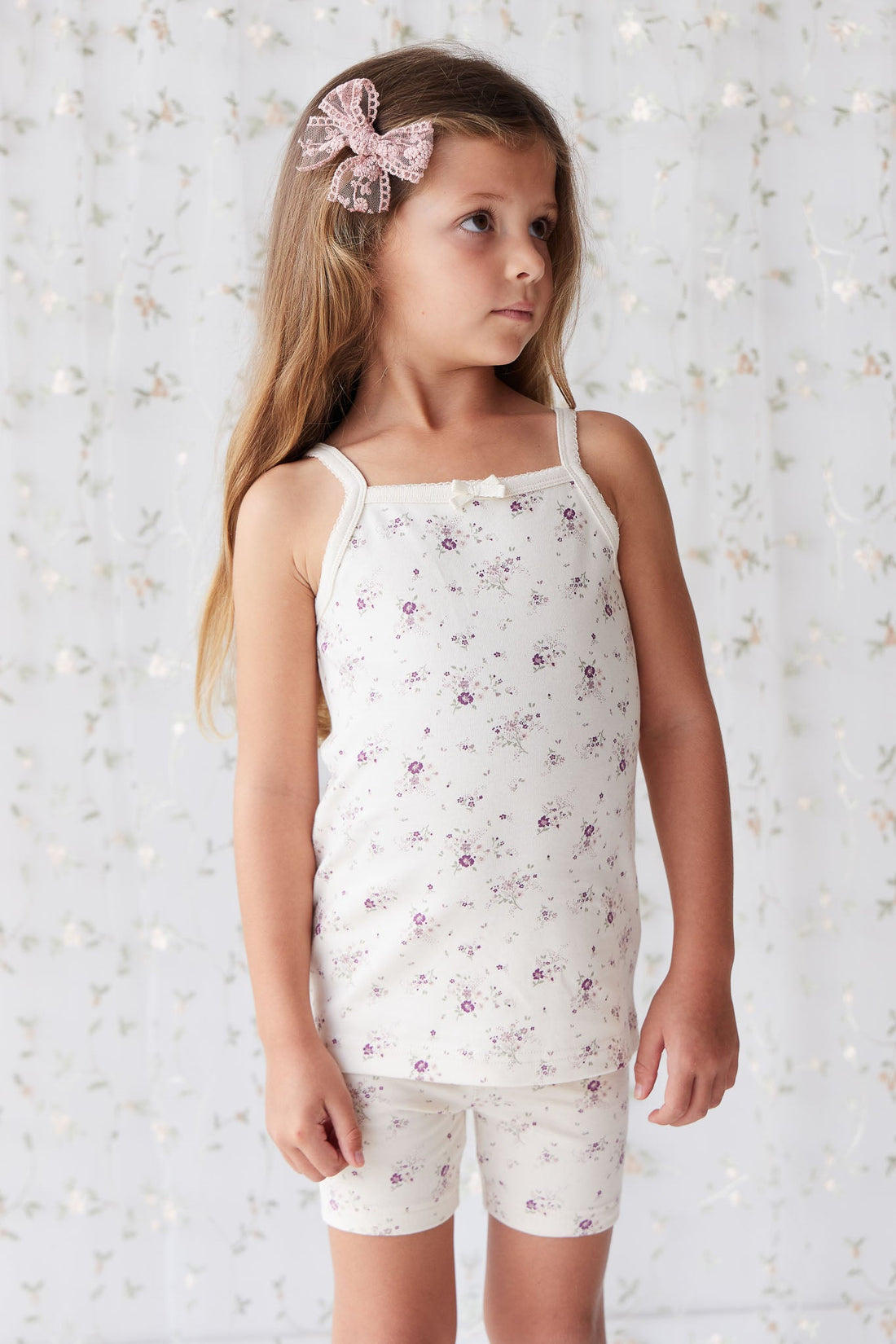 Organic Cotton Singlet - Sweet William Floral Natural Childrens Singlet from Jamie Kay Australia