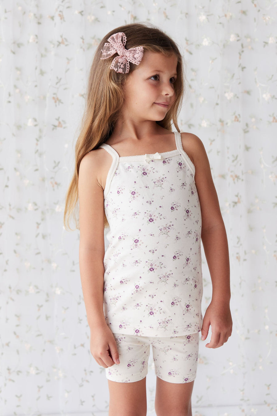 Organic Cotton Everyday Bike Short - Sweet William Floral Natural Childrens Short from Jamie Kay Australia