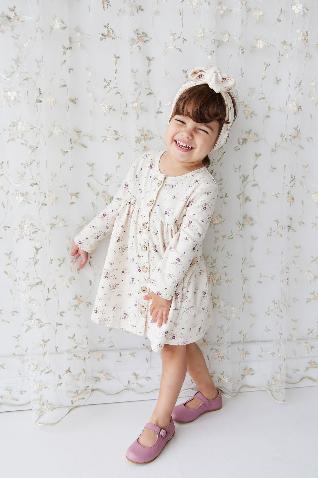 Organic Cotton Poppy Dress - Sweet William Floral Natural Childrens Dress from Jamie Kay Australia