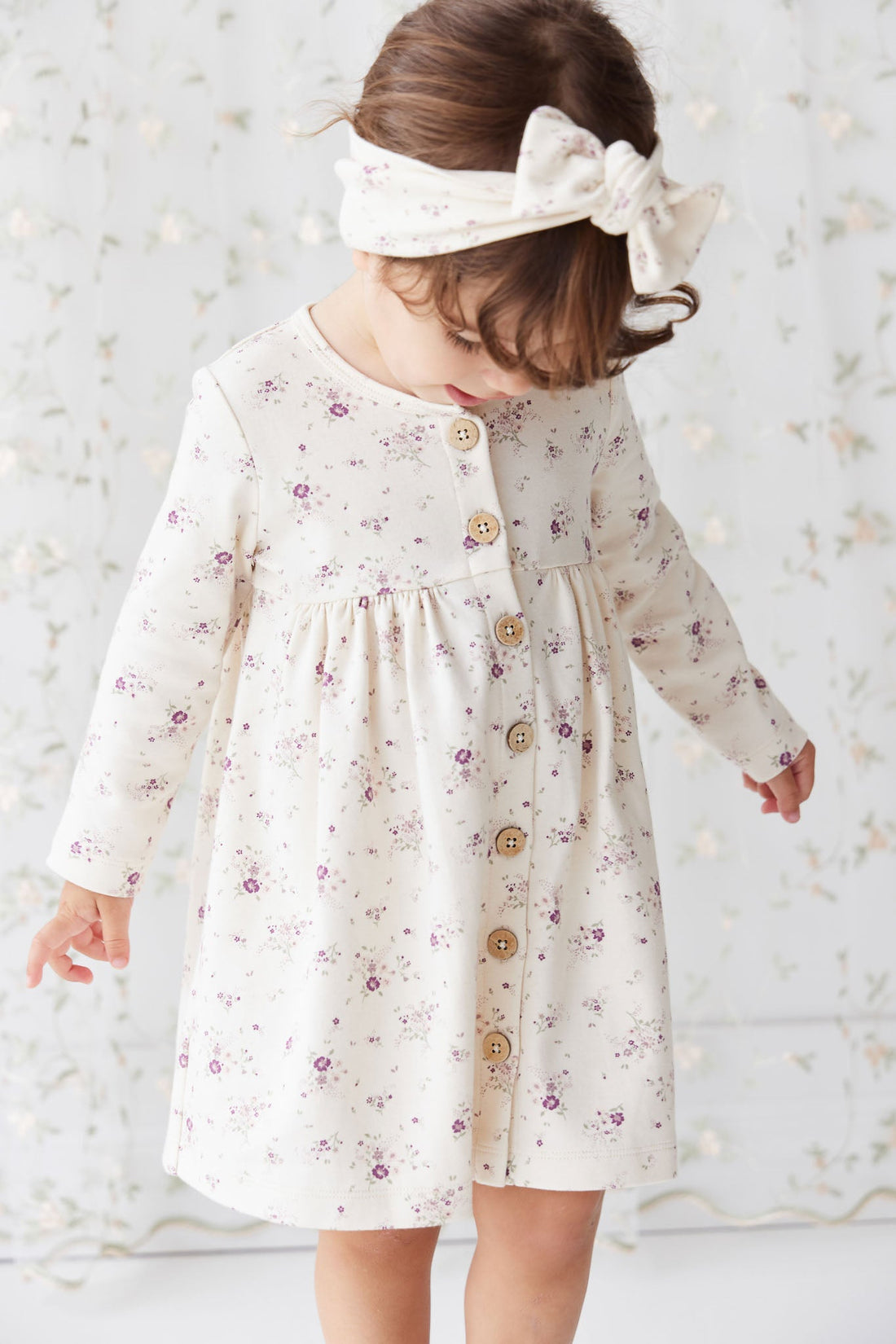 Organic Cotton Poppy Dress - Sweet William Floral Natural Childrens Dress from Jamie Kay Australia