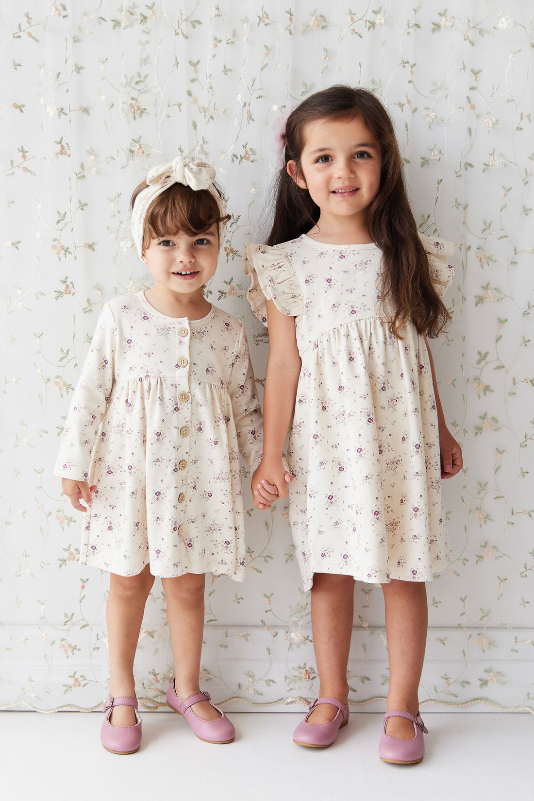 Organic Cotton Poppy Dress - Sweet William Floral Natural Childrens Dress from Jamie Kay Australia