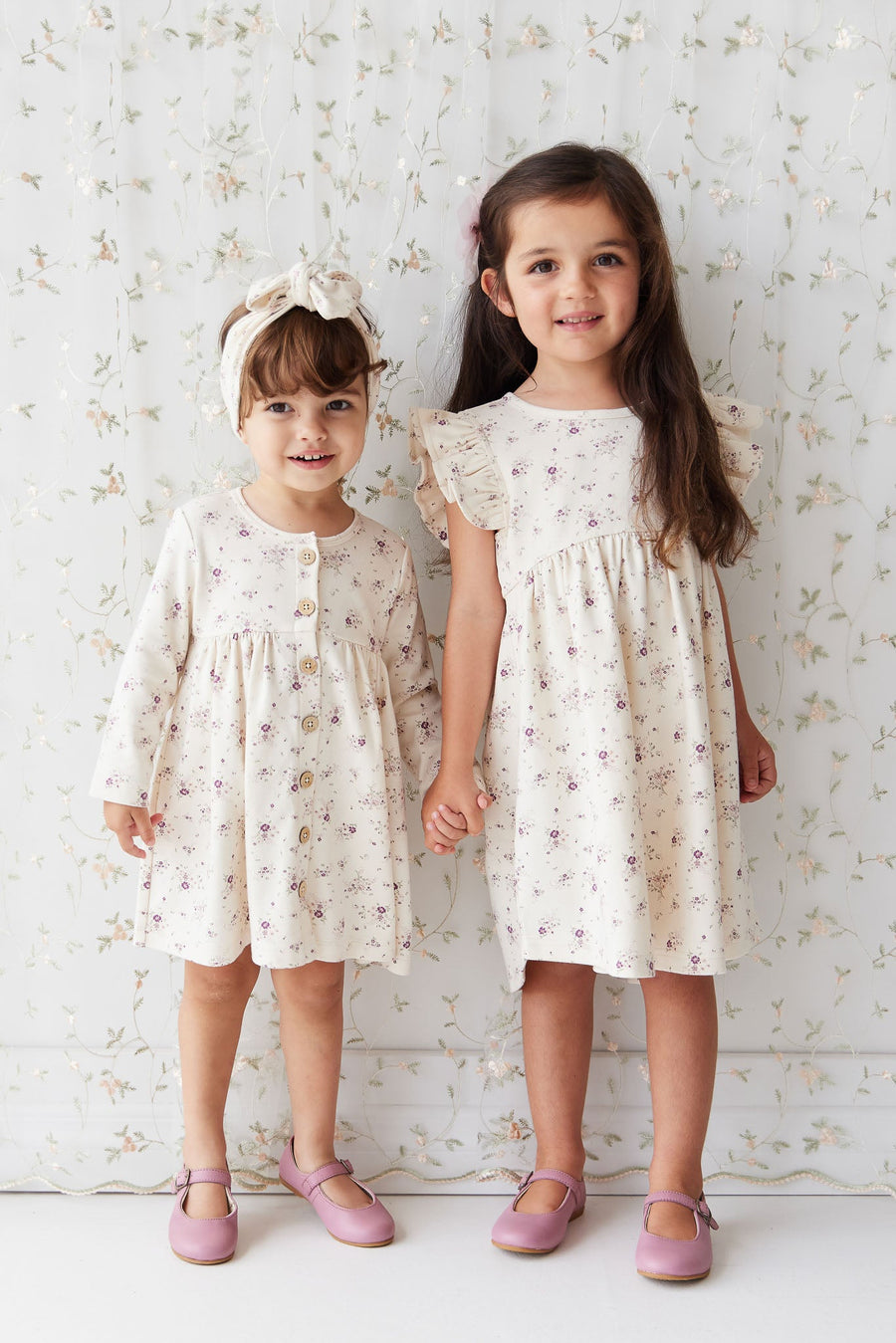 Organic Cotton Ada Dress - Sweet William Floral Natural Childrens Dress from Jamie Kay Australia