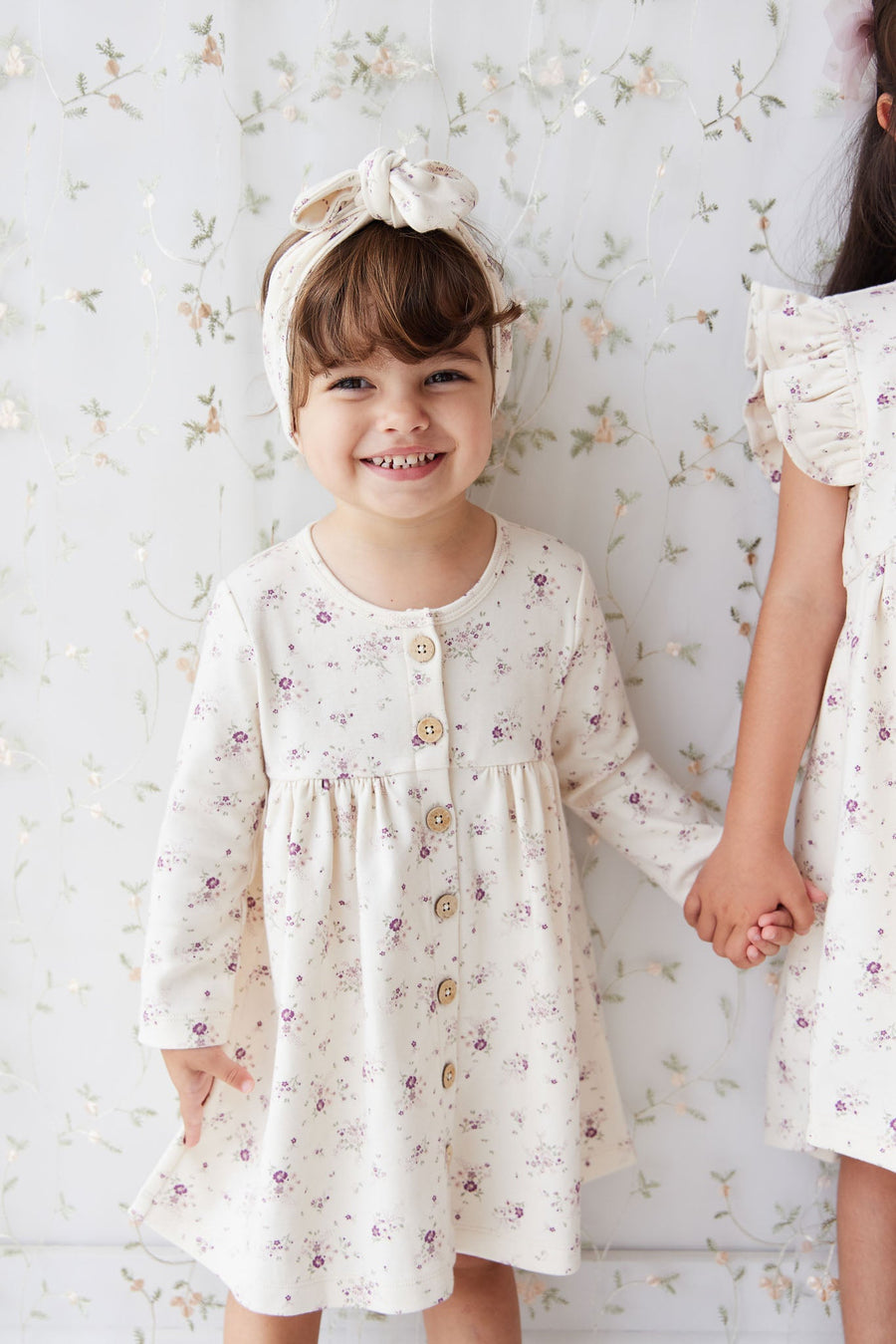 Organic Cotton Poppy Dress - Sweet William Floral Natural Childrens Dress from Jamie Kay Australia