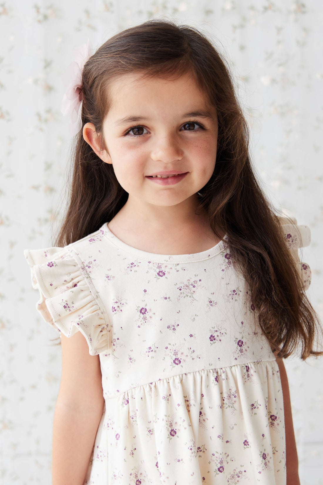 Organic Cotton Ada Dress - Sweet William Floral Natural Childrens Dress from Jamie Kay Australia