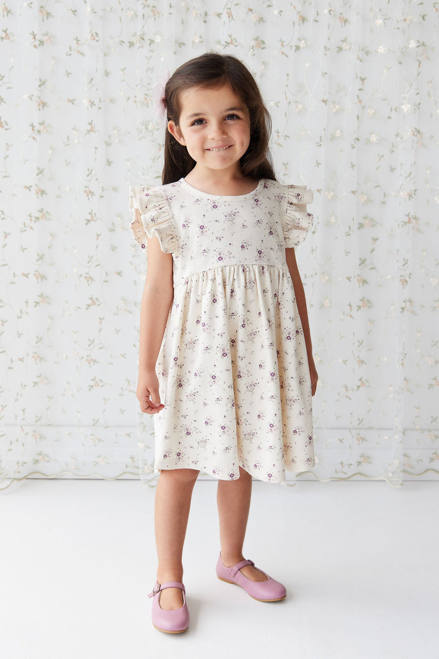 Organic Cotton Ada Dress - Sweet William Floral Natural Childrens Dress from Jamie Kay Australia