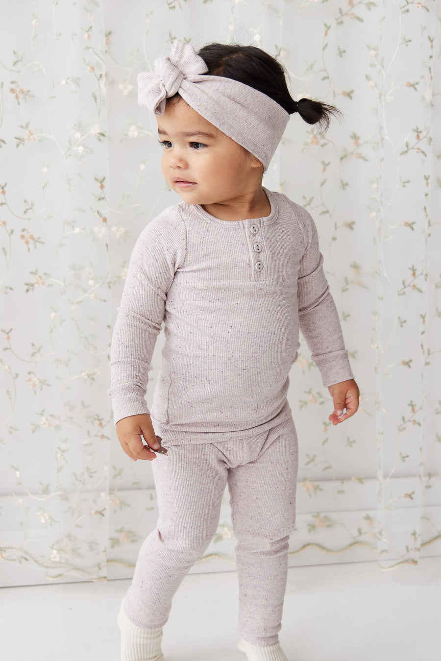 Organic Cotton Fine Rib Legging - Lavender Fleck Childrens Legging from Jamie Kay Australia