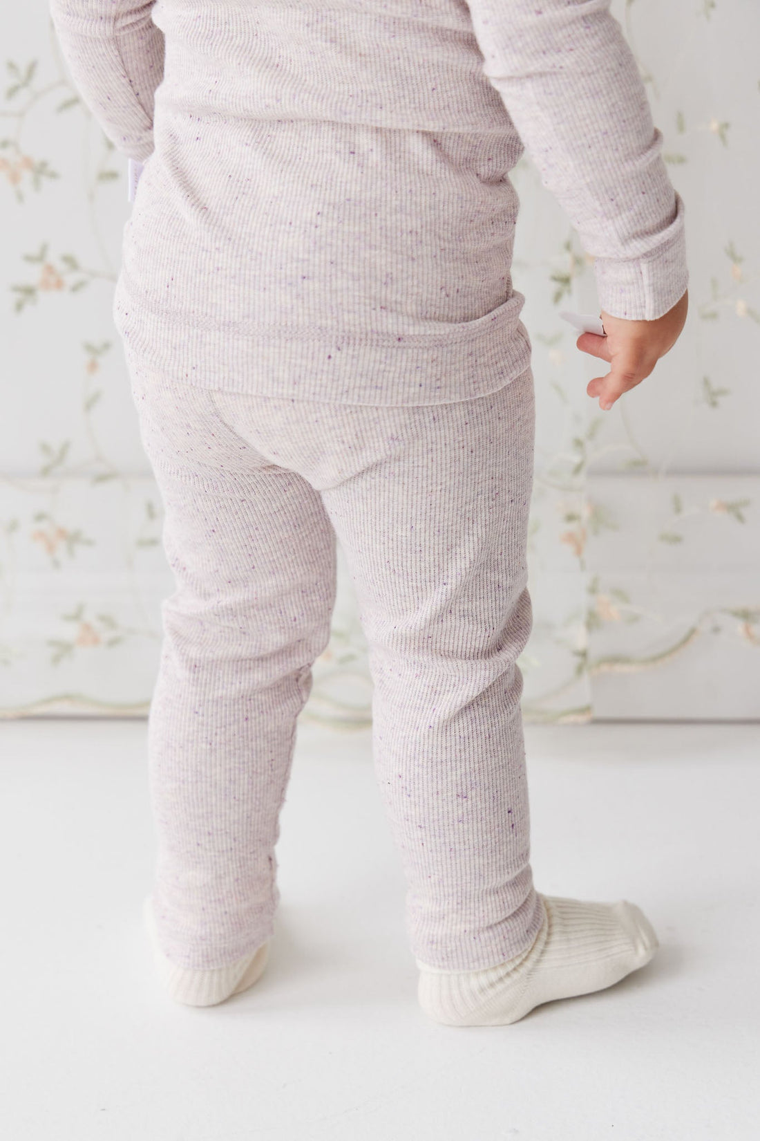 Organic Cotton Fine Rib Legging - Lavender Fleck Childrens Legging from Jamie Kay Australia