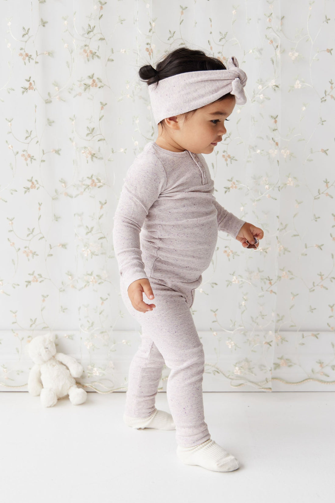 Organic Cotton Fine Rib Legging - Lavender Fleck Childrens Legging from Jamie Kay Australia