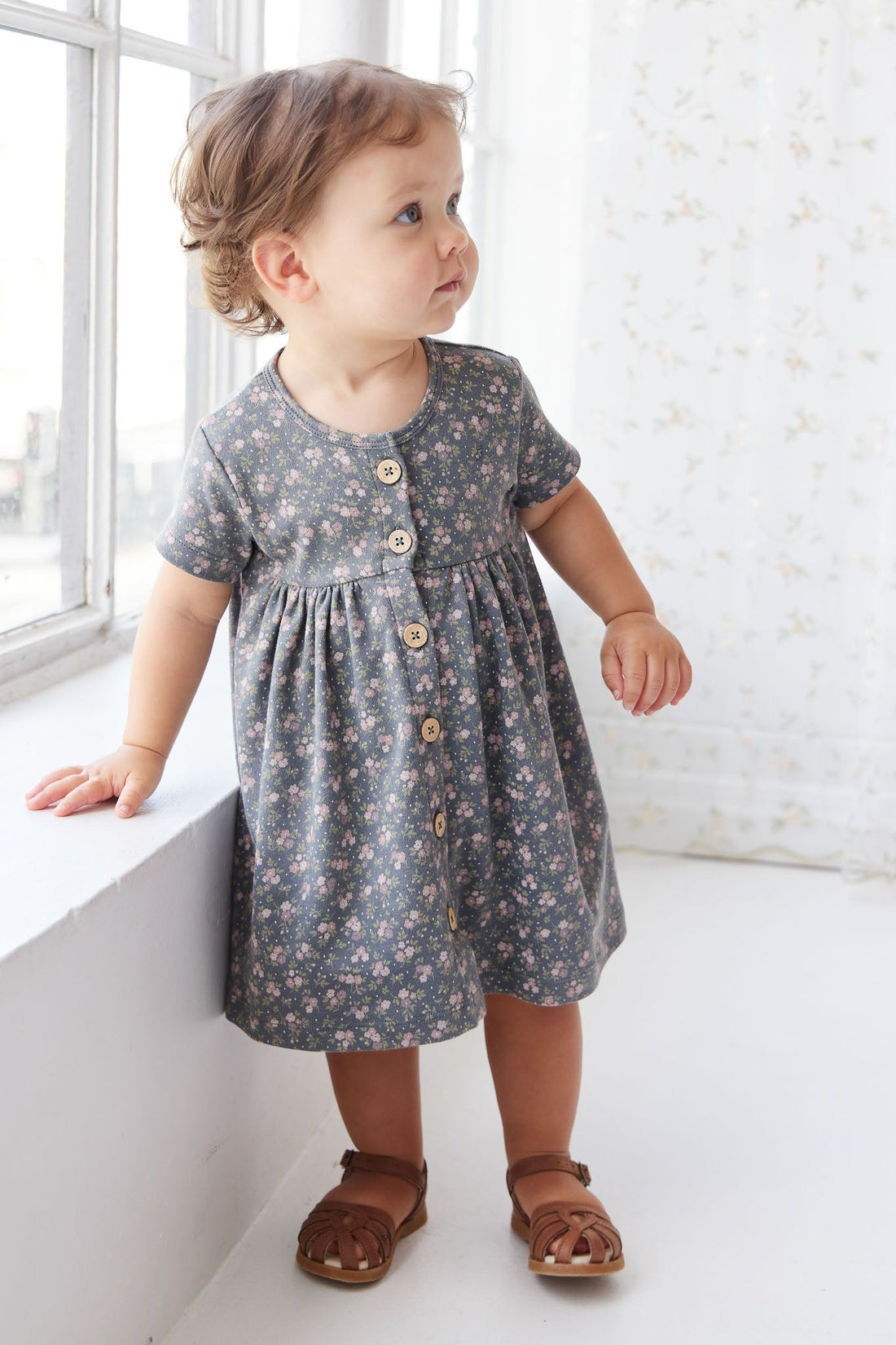 Organic Cotton Lola Dress - Rosalie Floral Lava Childrens Dress from Jamie Kay Australia