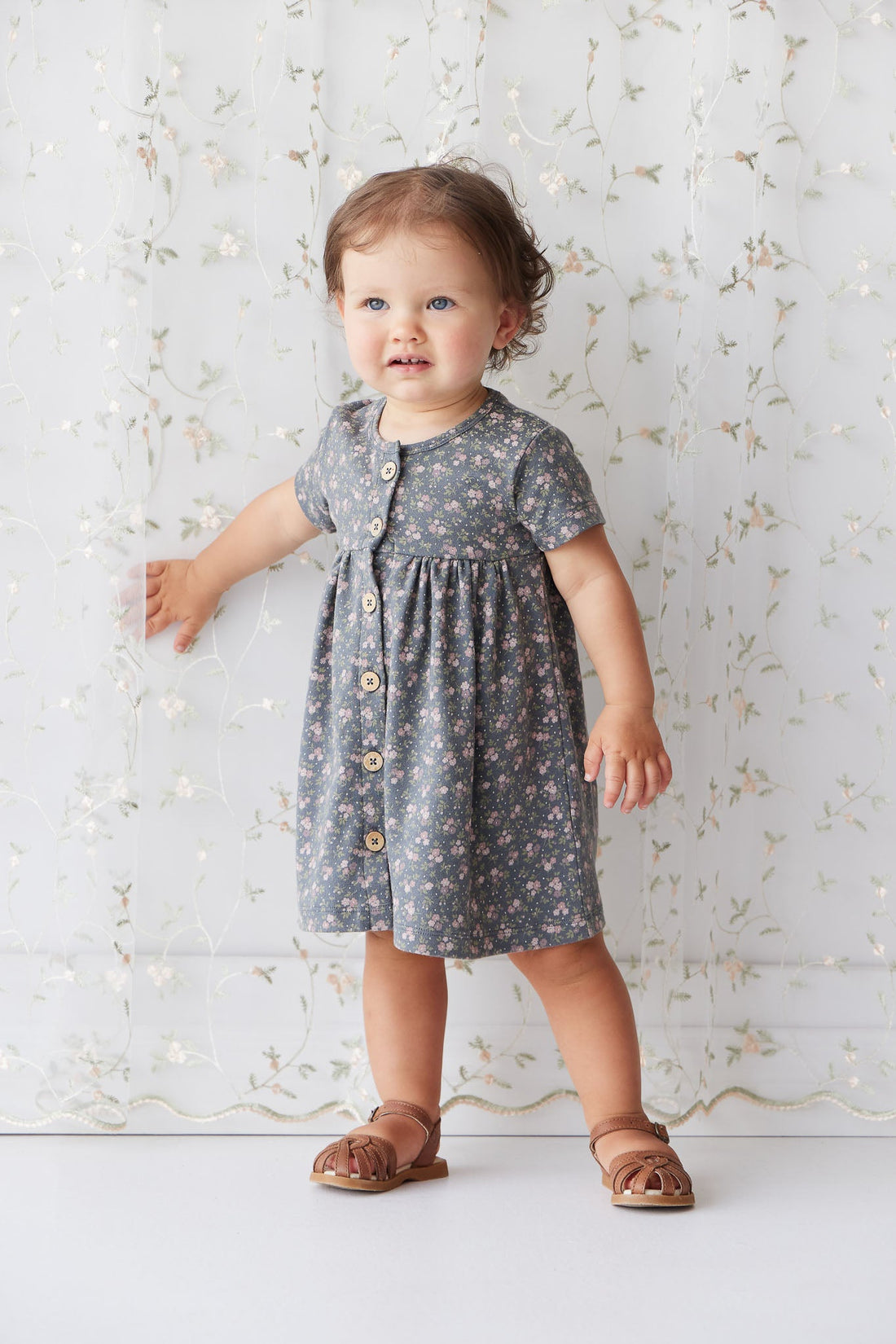 Organic Cotton Lola Dress - Rosalie Floral Lava Childrens Dress from Jamie Kay Australia