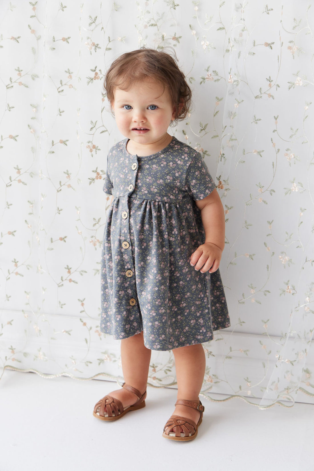 Organic Cotton Lola Dress - Rosalie Floral Lava Childrens Dress from Jamie Kay Australia