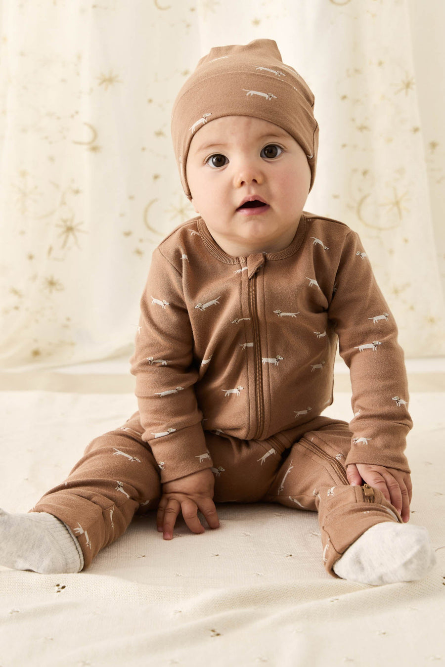 Organic Cotton Reese Zip Onepiece - Cosy Basil Spiced Childrens Onepiece from Jamie Kay Australia