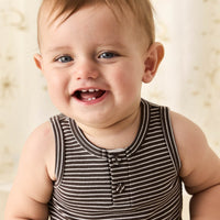 Pima Cotton Noah Playsuit - Dark Coffee/Vintage Taupe Childrens Playsuit from Jamie Kay Australia