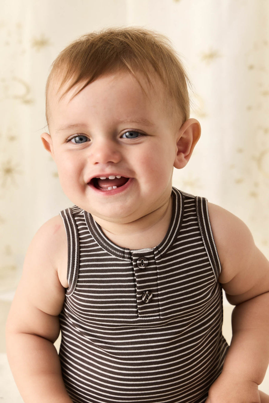 Pima Cotton Noah Playsuit - Dark Coffee/Vintage Taupe Childrens Playsuit from Jamie Kay Australia