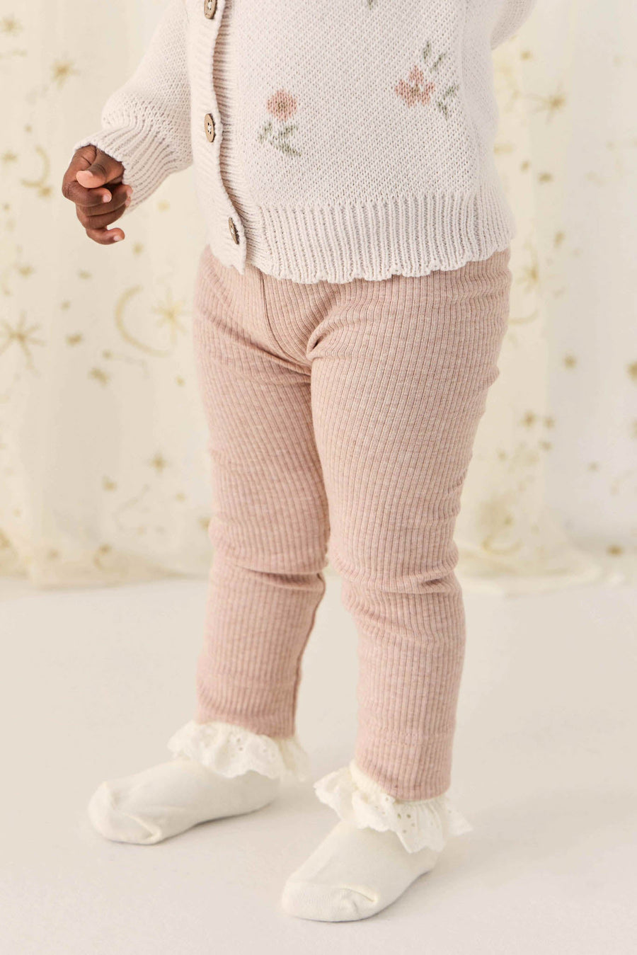 Organic Cotton Modal Everyday Legging - Dusky Rose Marle Childrens Legging from Jamie Kay Australia