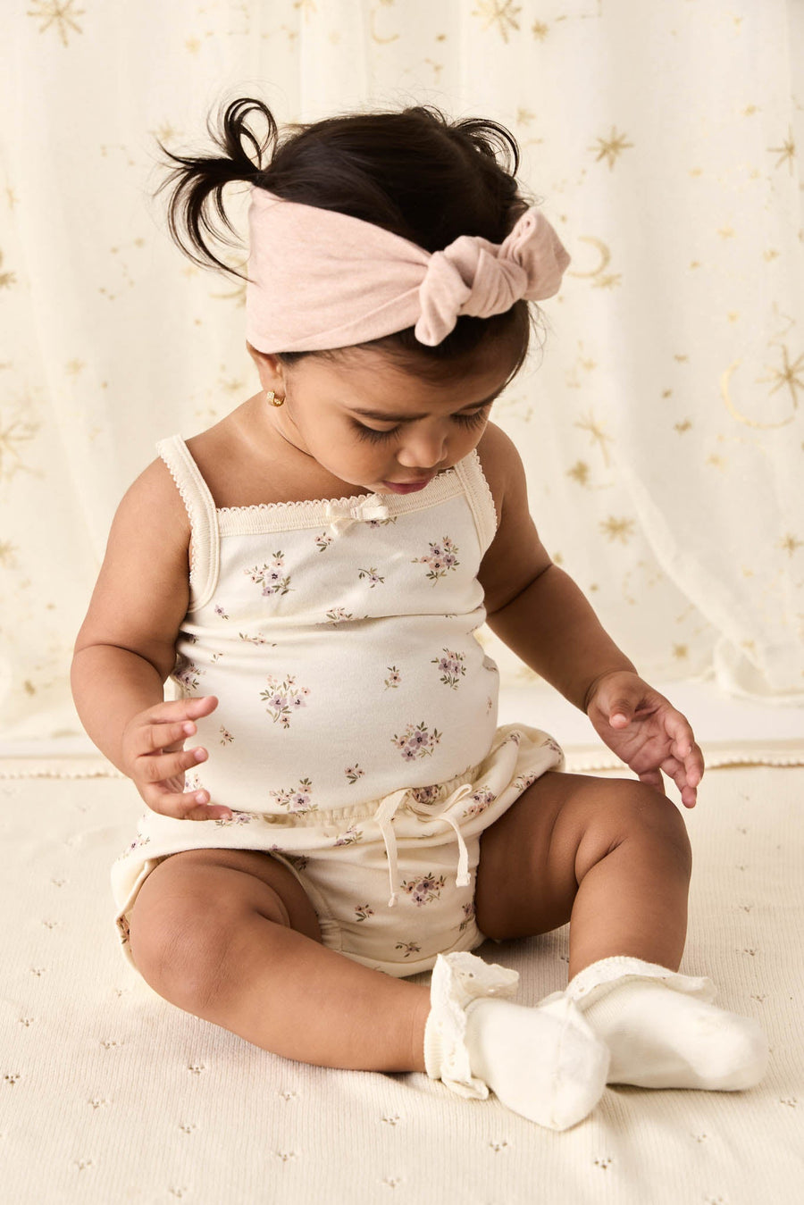 Organic Cotton Bridget Singlet Bodysuit - Goldie Bouquet Egret Childrens Bodysuit from Jamie Kay Australia