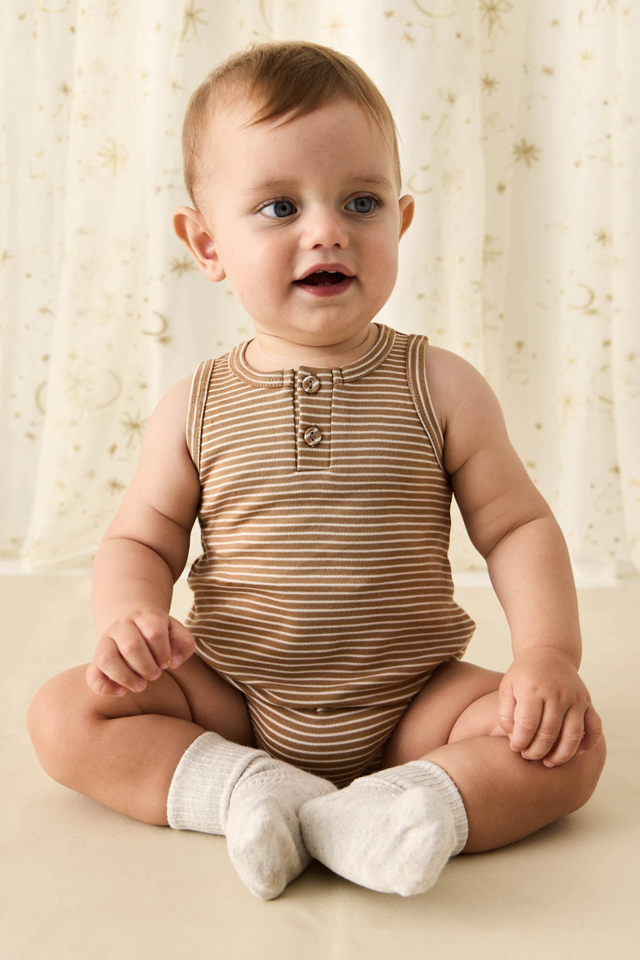 Pima Cotton Noah Playsuit - Spiced/Cloud Childrens Playsuit from Jamie Kay Australia