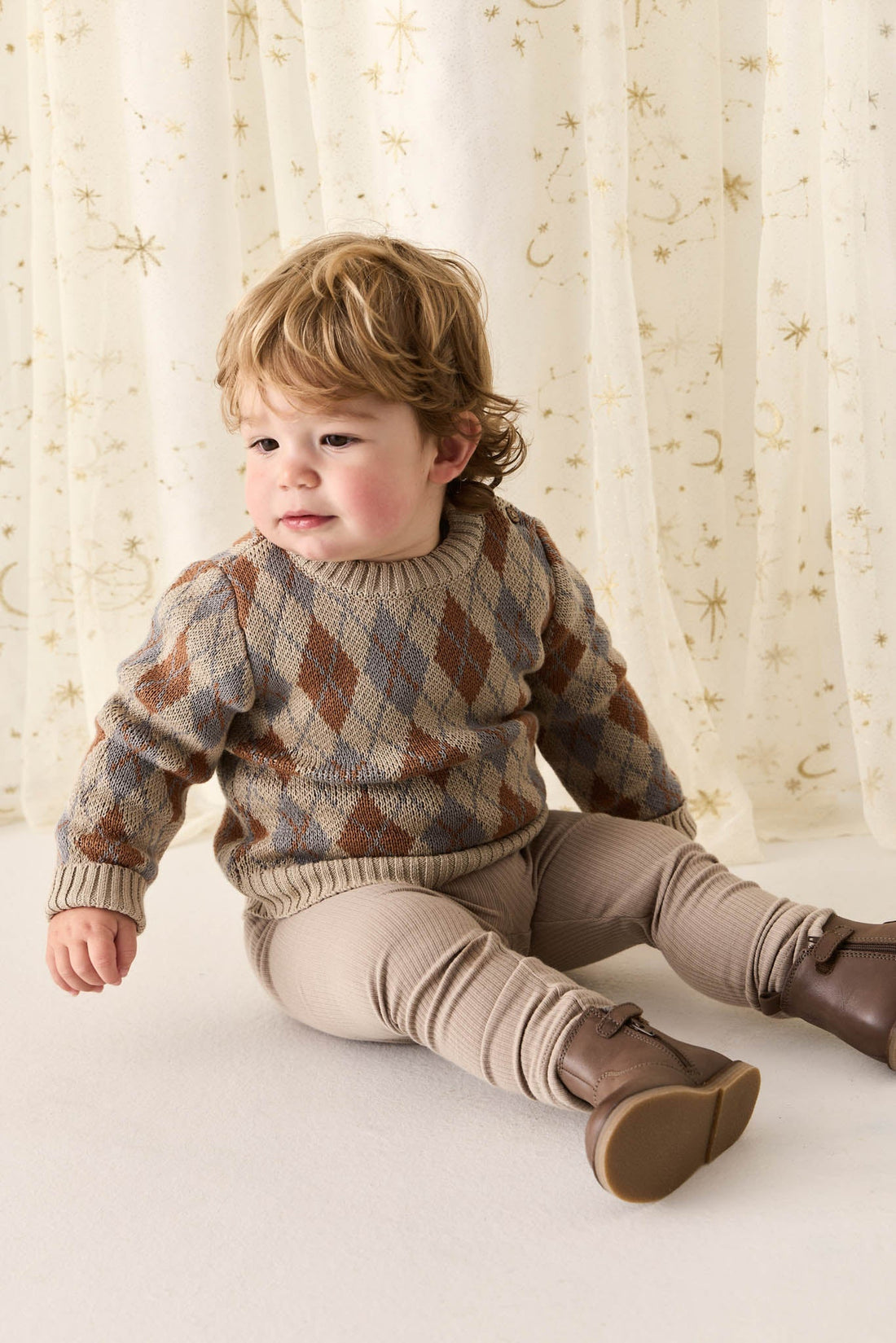 Enzo Jumper - Enzo Jacquard Vintage Taupe Childrens Jumper from Jamie Kay Australia