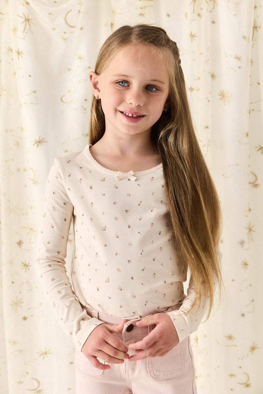 Organic Cotton Long Sleeve Top - Ditsy Berry Rose Childrens Top from Jamie Kay Australia