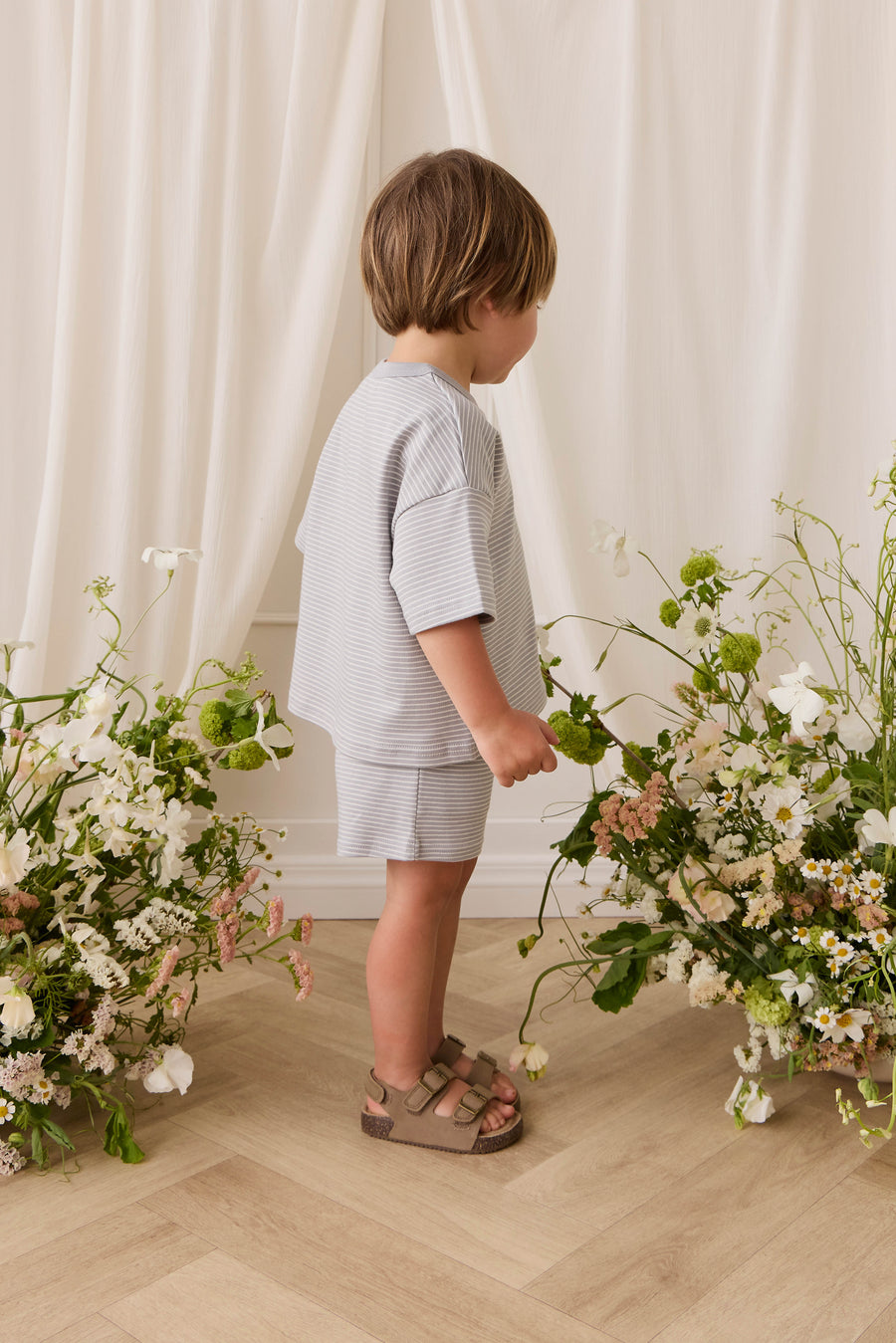 Pima Cotton Wesley Short - Fine Stripe Missouri/Parchment Childrens Shorts from Jamie Kay Australia