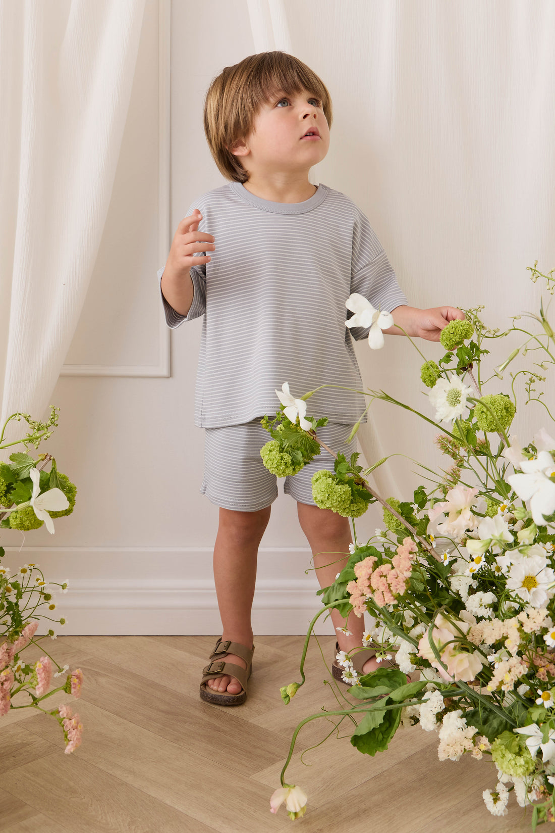 Pima Cotton Wesley Tee - Fine Stripe Missouri/Parchment Childrens Top from Jamie Kay Australia