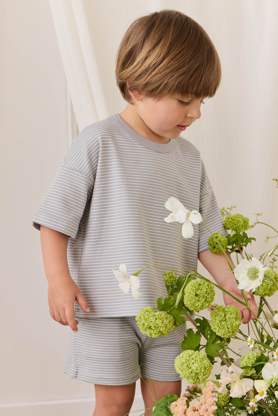 Pima Cotton Wesley Tee - Fine Stripe Missouri/Parchment Childrens Top from Jamie Kay Australia