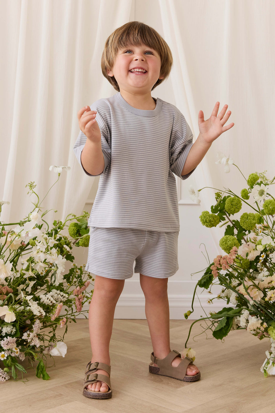 Pima Cotton Wesley Short - Fine Stripe Missouri/Parchment Childrens Shorts from Jamie Kay Australia