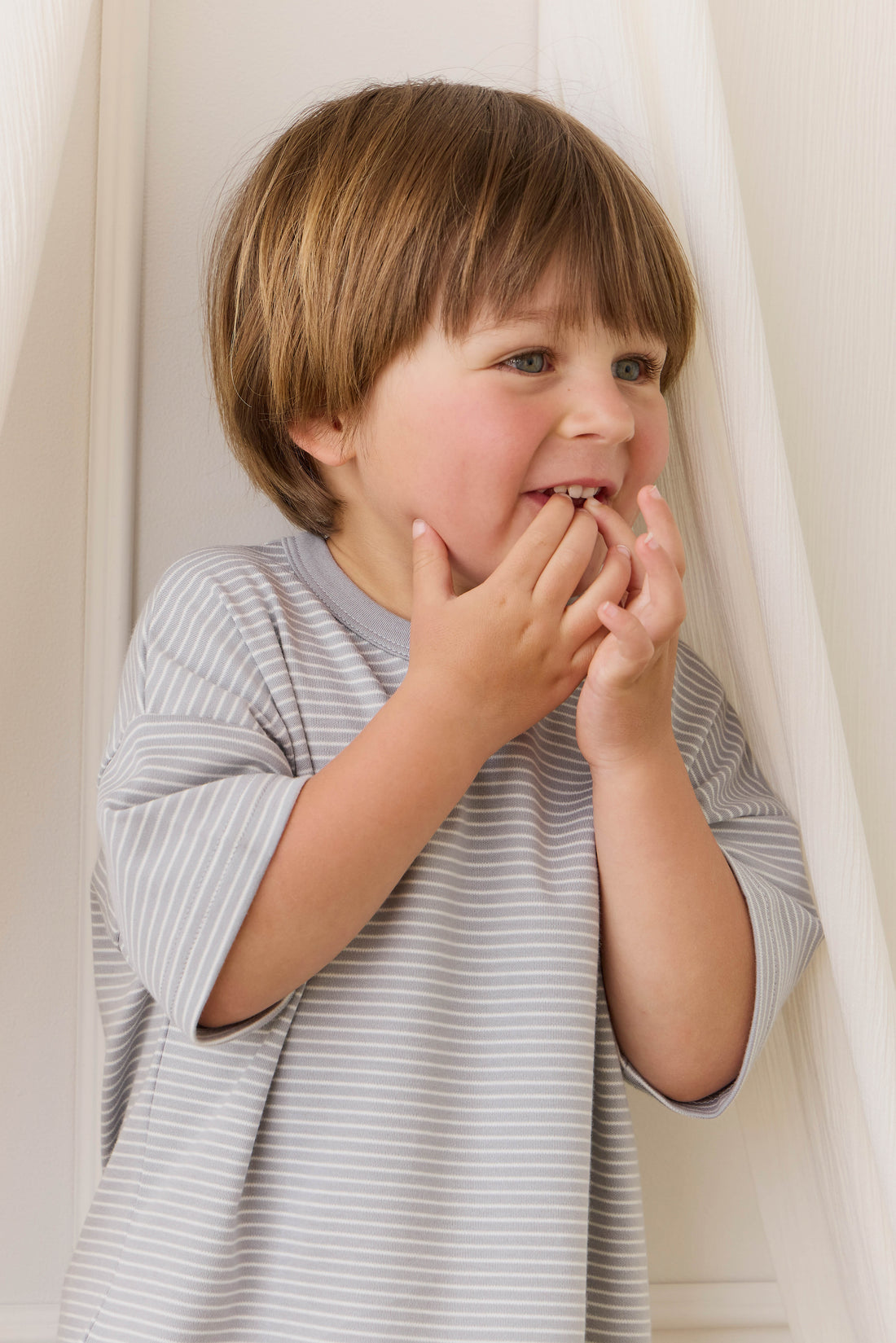 Pima Cotton Wesley Tee - Fine Stripe Missouri/Parchment Childrens Top from Jamie Kay Australia
