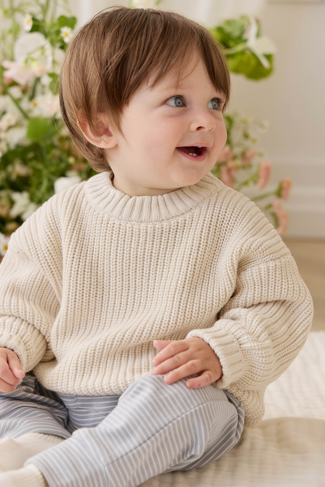 Pima Cotton Wesley Pant - Fine Stripe Missouri/Parchment Childrens Pant from Jamie Kay Australia