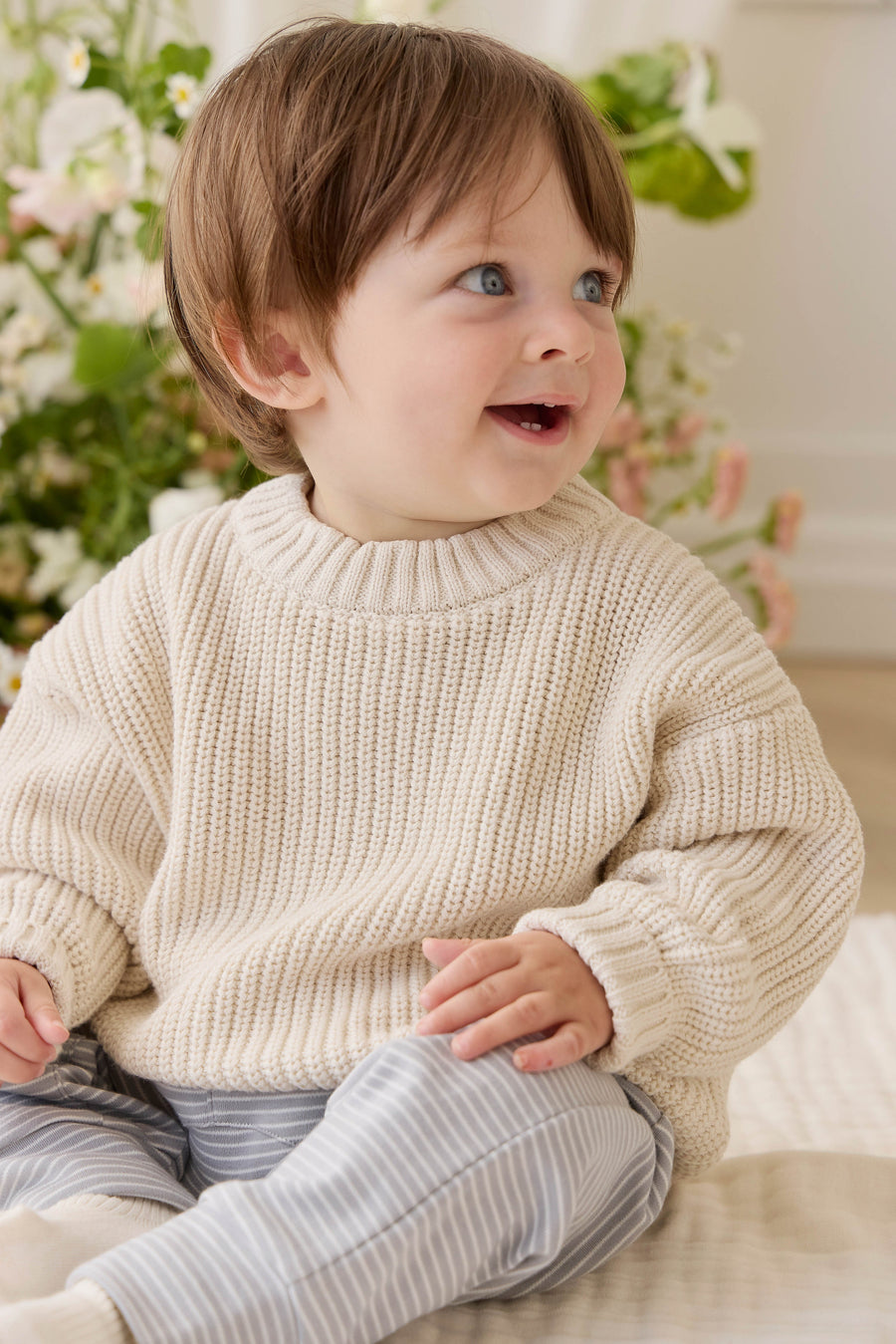 Pima Cotton Wesley Pant - Fine Stripe Missouri/Parchment Childrens Pant from Jamie Kay Australia