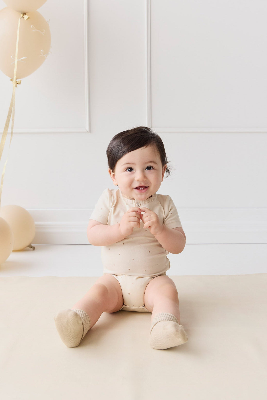 Organic Cotton Modal Darcy Tee Bodysuit - Milky Way Buff Childrens Bodysuit from Jamie Kay Australia