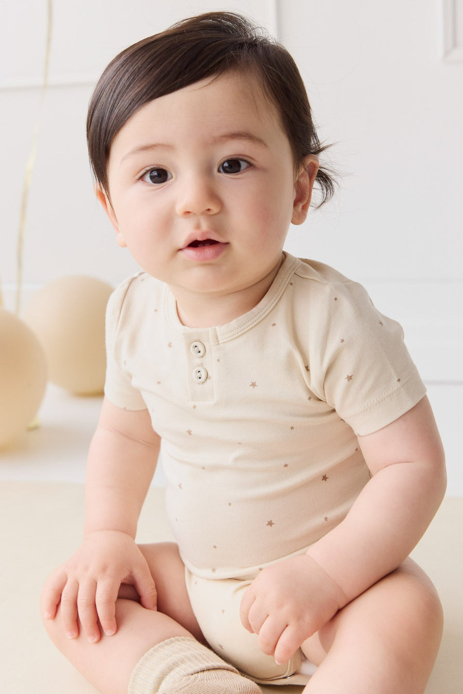 Organic Cotton Modal Darcy Tee Bodysuit - Milky Way Buff Childrens Bodysuit from Jamie Kay Australia