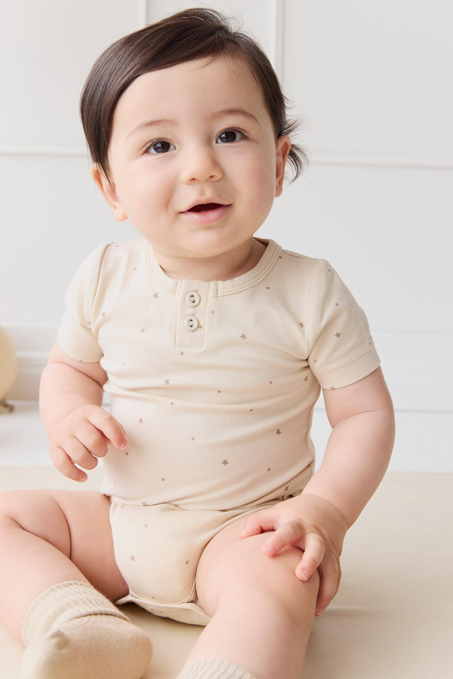 Organic Cotton Modal Darcy Tee Bodysuit - Milky Way Buff Childrens Bodysuit from Jamie Kay Australia