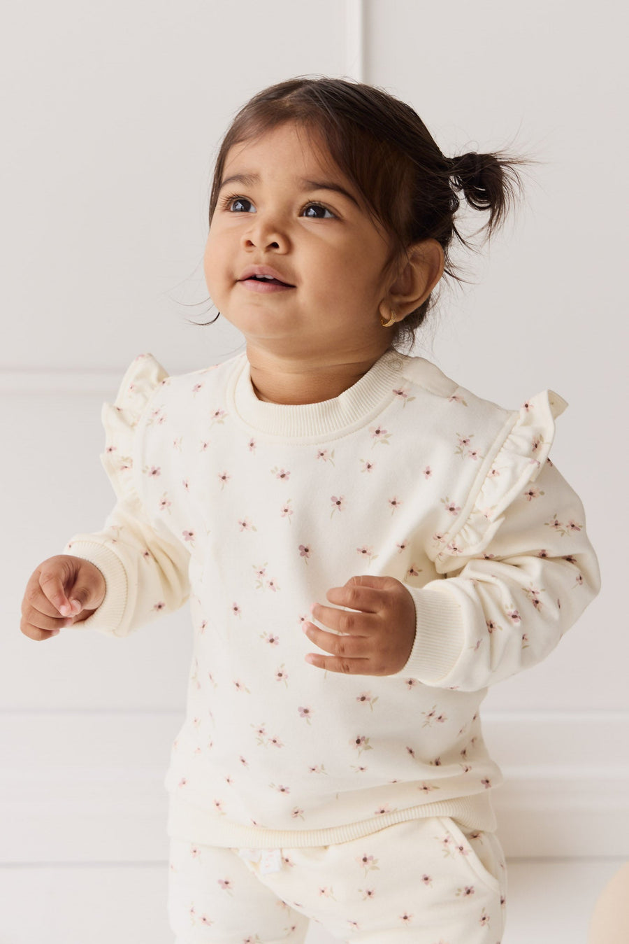 Organic Cotton Maple Sweatshirt - Simple Flowers Egret Childrens Top from Jamie Kay Australia