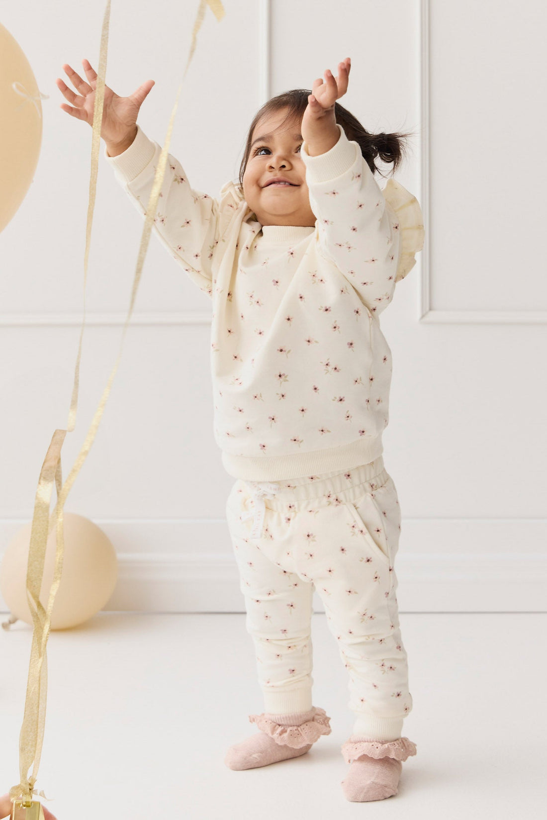 Organic Cotton Morgan Track Pant - Simple Flowers Egret Childrens Pant from Jamie Kay Australia